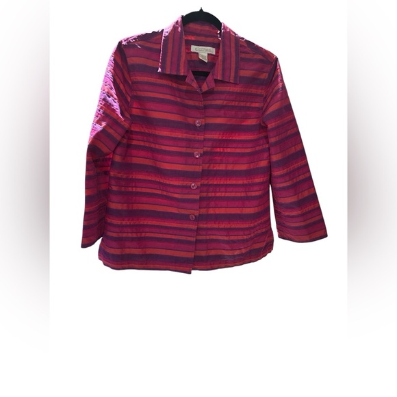 Citron Women's Striped Button Down Shirt - Red and Purple - Picture 3 of 4